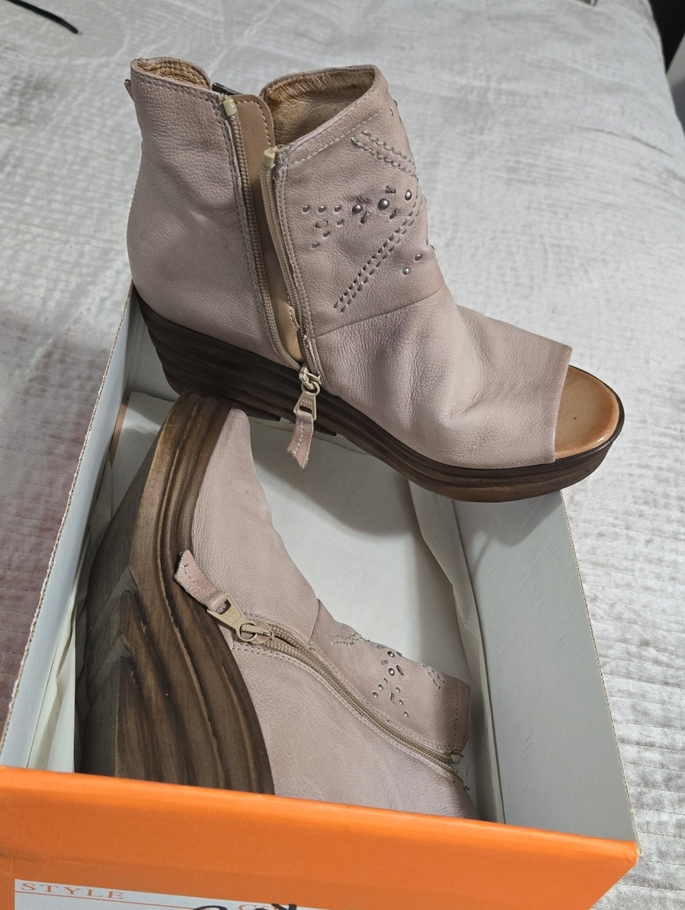 Miz Mooz Blush Open-Toe Wedge Booties 8.5
